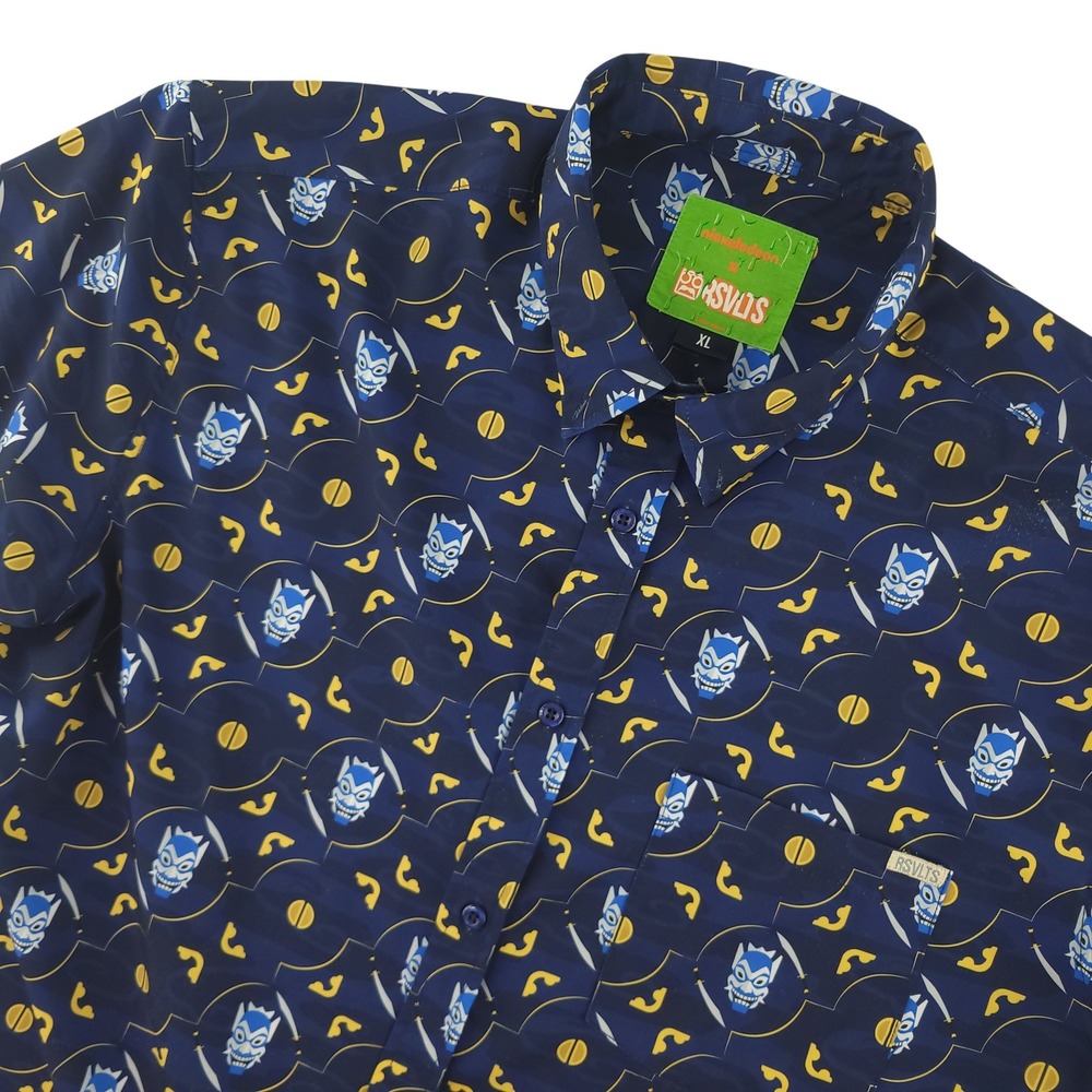 RSVLTS Nickelodeon Shirt Mens XL Blue Avatar Graphic Short Sleeve Button Up